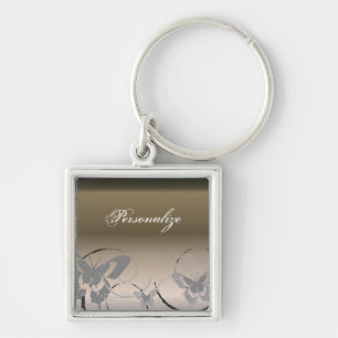 PlatinafjärilsTrio Keychain Fyrkantig Silverfärgad Nyckelring