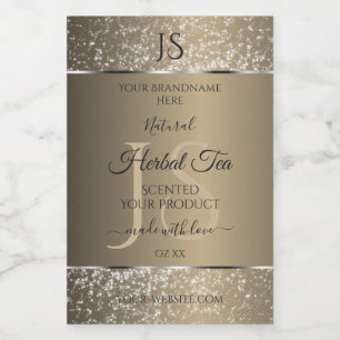Platinum Beige med Glitter Initialer produktetiket Mat Etikett
