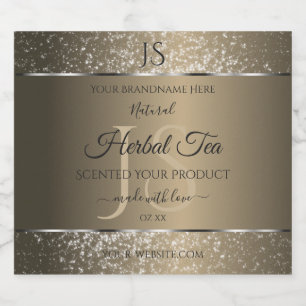 Platinum Beige med Glitter Initialer produktetiket Spritflaskor Etikett