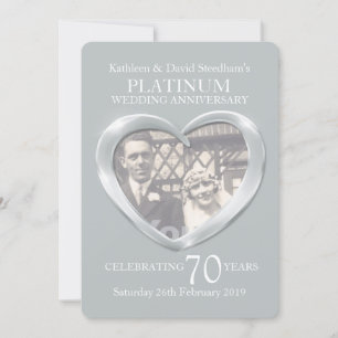 Platinum bröllop hjärta foto 70 år fest inbjudan