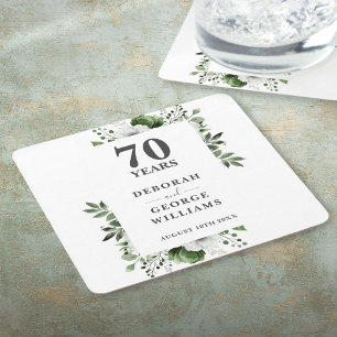 Platinum Elegant Blommig 70-års bröllopsdag Underlägg Papper Kvadrat