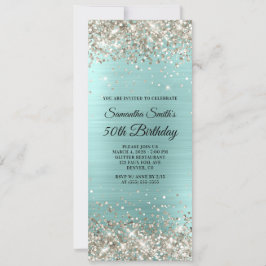 Platinum Glitter Blek Turquise Foil 50 Birthday Inbjudningar