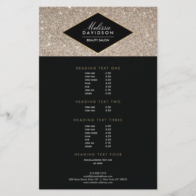 Platinum Glitter och Glamor Beauty Salon Flyer (Framsidan)
