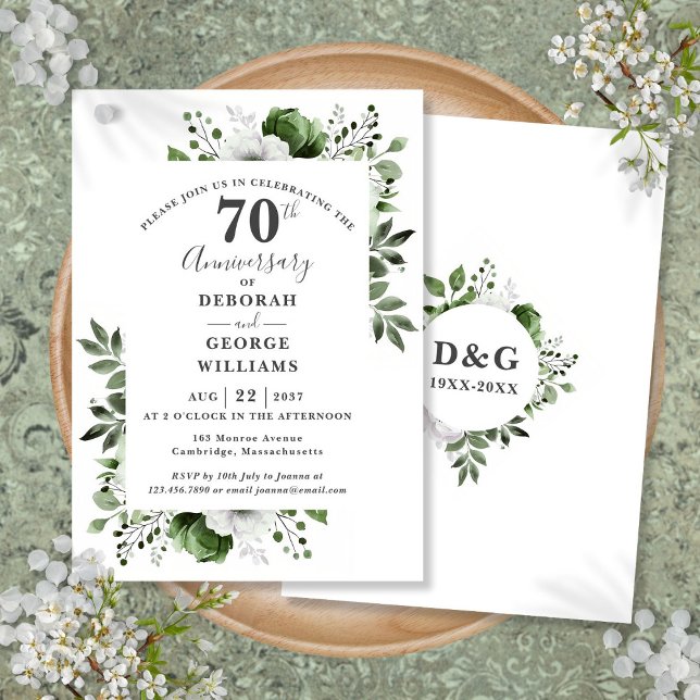 Platinum Greenery 70:e Bröllop-årsdagen Inbjudningar (Platinum Greenery 70th Wedding Anniversary Invitation)