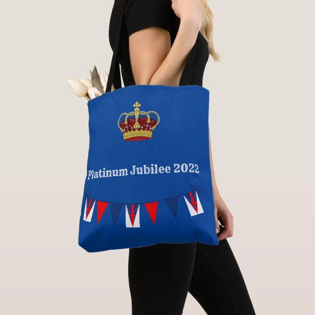 Platinum Jubilee 2022 Blue Tote Bag Tygkasse (Närbild)
