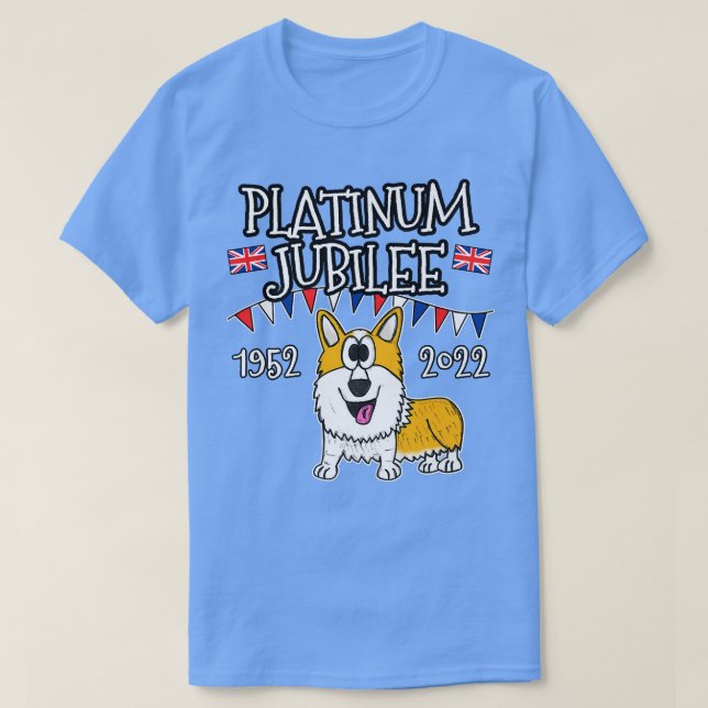 Platinum Jubilee Corgi Hund UK Flagga T Shirt (Design framsida)