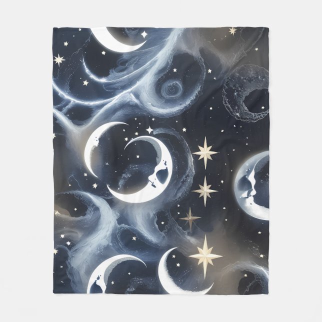 Platinum Silver Celestial Moon Blanket – Luxury Se Fleecefilt (Framsidan)