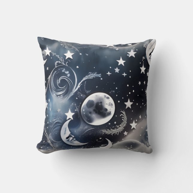 Platinum Silver Celestial Moon Pillow Kudde (Framsida)