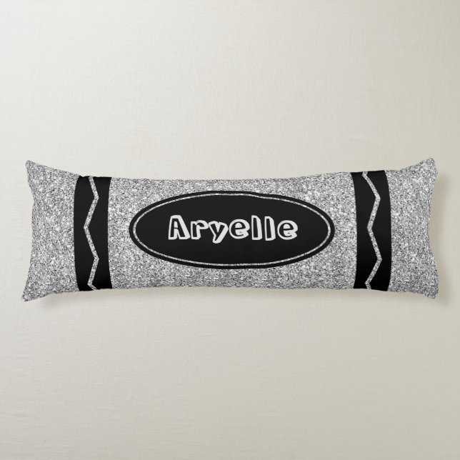 Platinum Silver Glitter Crayon Body Pillow + Namn Kroppskudde (Framsidan)