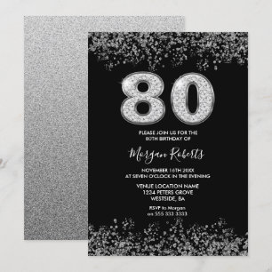 Platinum Silver Manar Womans 80:e Födelsedagsfeste Inbjudningar
