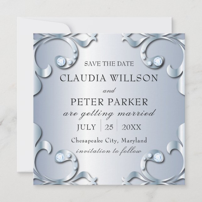 Platinumdiamanter Snyggt Klassiskt Bröllop Spara Datumet (Framsida)