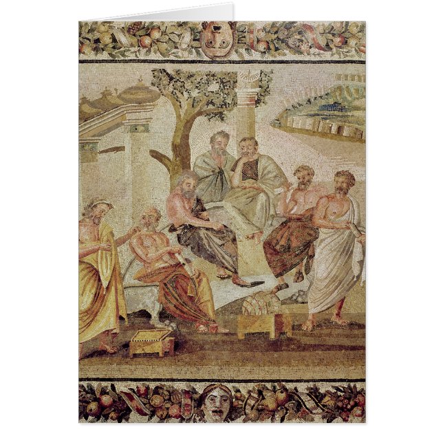 Plato som samtalar med hans elever hälsningskort (Framsidan)