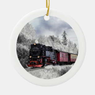Plats för jul för vintagetågvinter julgransprydnad keramik