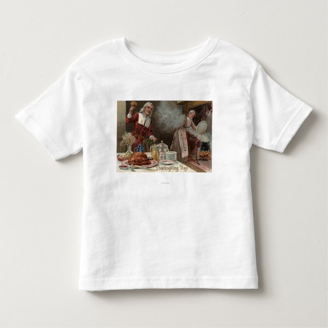 Plats för thanksgivingDayPilgrim middag Tee Shirt (Framsida)
