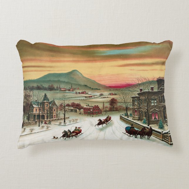 Plats för vintageamerikanvinter prydnadskudde (Framsidan)