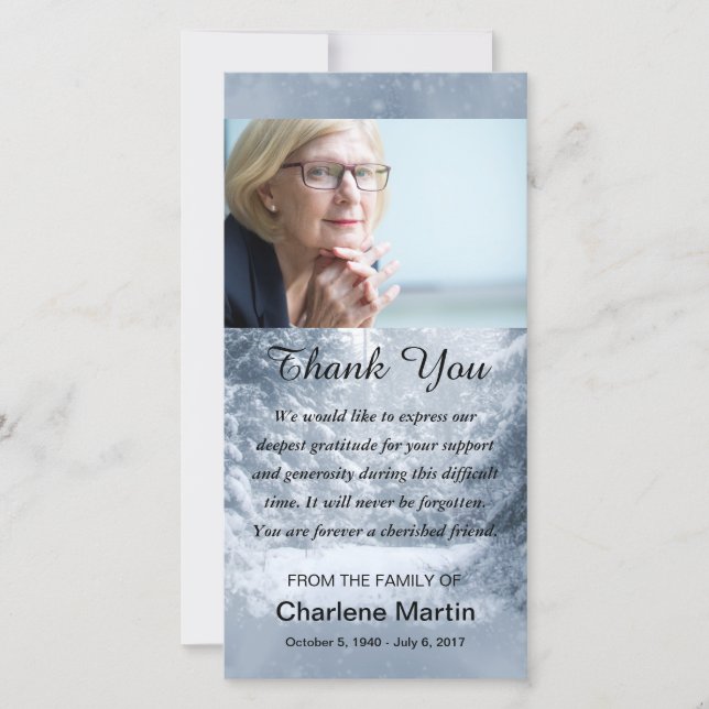 Plats för vinter för sympatitackfoto minnes- tack kort (Framsida)