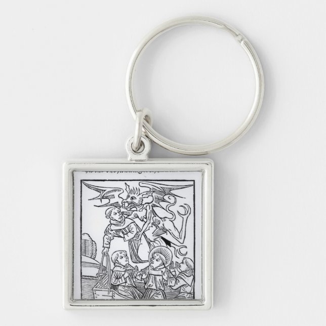 Plats från 'navigeringen av St. Brendan Fyrkantig Silverfärgad Nyckelring (Framsidan)