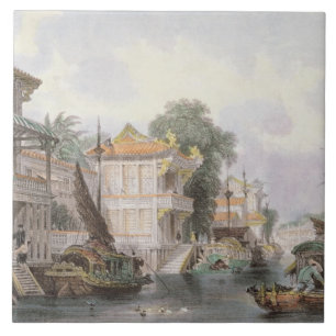 Plats på den Horan kanalen nära cantonen, c.1850 Kakelplatta