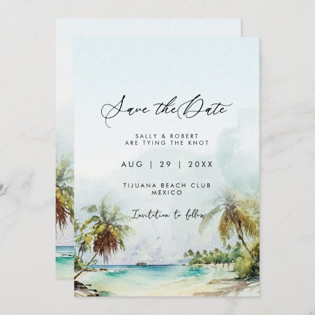 Platscen i Tropical handflatan sparar datumkortet Tack Kort (Fram/baksida)