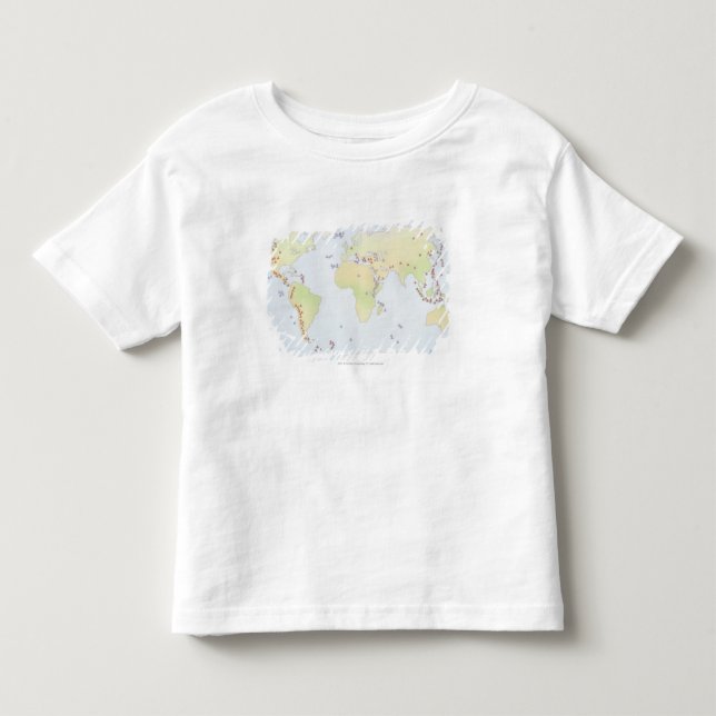 Platser för världskartavisning av vulkanisk t shirt (Framsida)