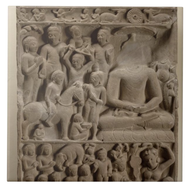 Platser från Buddhas liv, Sarnath, Uttar Pradesh Kakelplatta (Framsidan)