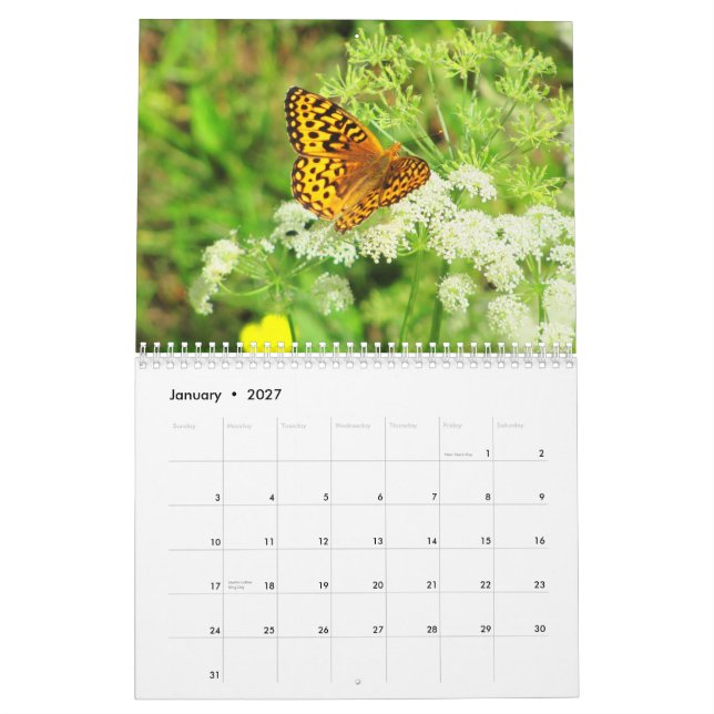 Platser från en blomsterträdgård kalender (Jan 2027)