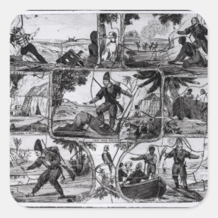 Platser från "Robinson Crusoe" vid Daniel Defoe Fyrkantigt Klistermärke