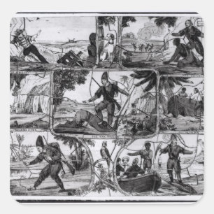 Platser från "Robinson Crusoe" vid Daniel Defoe Fyrkantigt Klistermärke