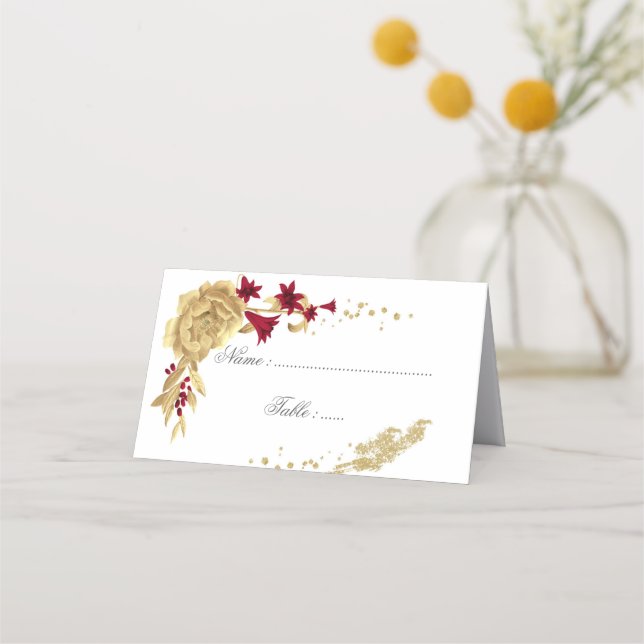 platskort för blommor i guld och elegant placeringskort (Framsida)