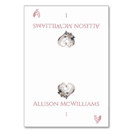 Platskort för bröllop-Kycklingikon-Rosa hjärta Bordsnummer