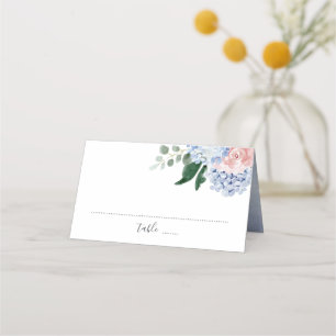 Platskort för Dusty Blue hydrangeas rosa ros Placeringskort