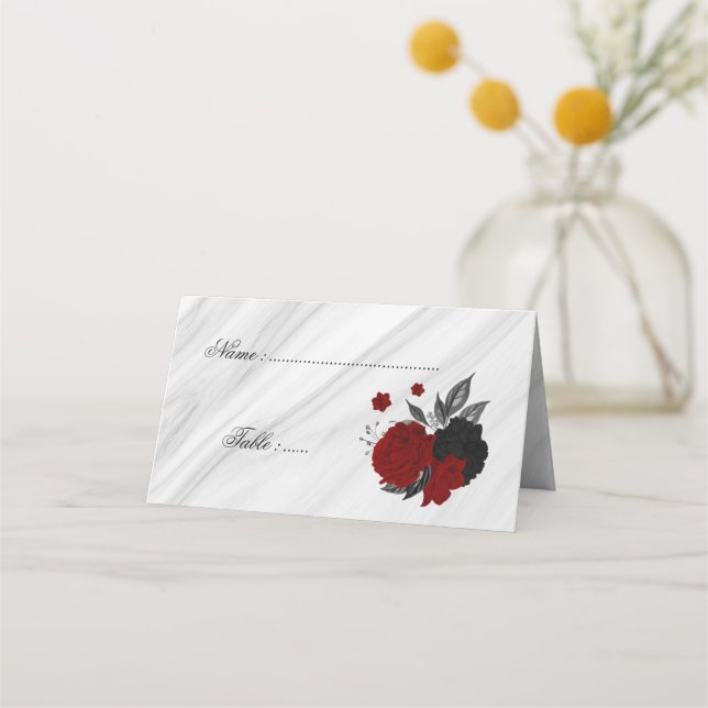 platskort för svart och röd blommigt placeringskort (Framsida)