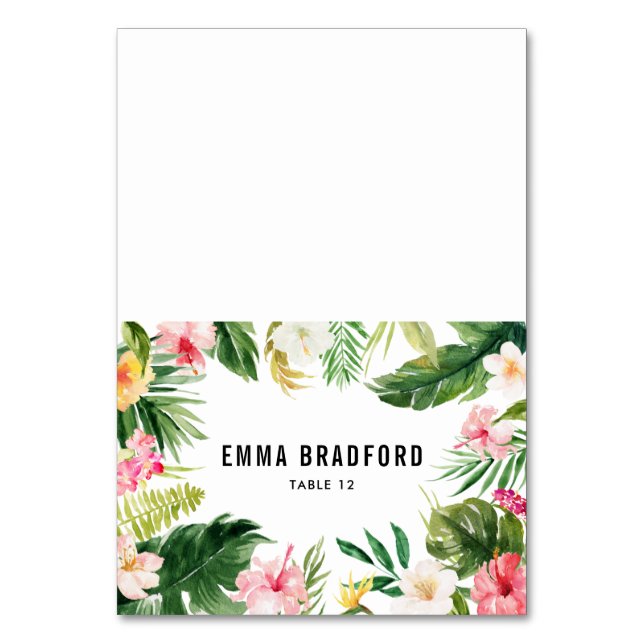 Platskort för tropisk Blommigt i vattenfärg Ram Bordsnummer (Framsidan)