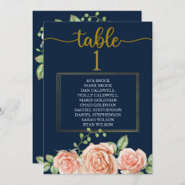 Platsplan Bordskort Navyblå Guldrosa