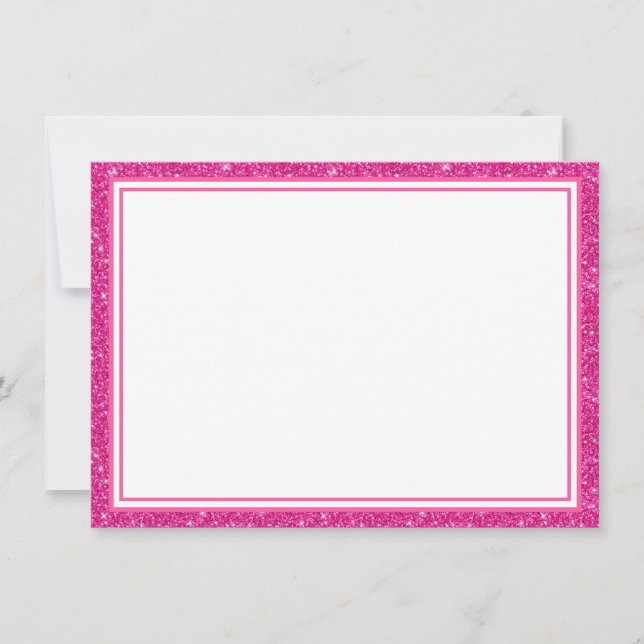 Platt anteckningskort Rosa Glitter Gräns (Framsida)