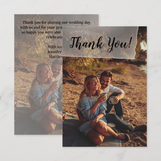 Platt bildskärmskort med fototack för Bröllop Tack Kort (Fram/baksida)
