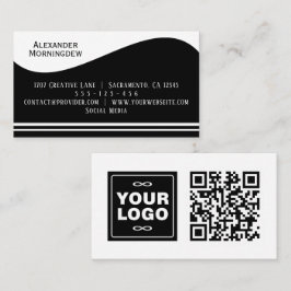 Platt etikettkant - Våg svart 1 - logotyp + QR-kod Visitkort