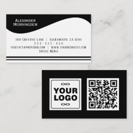 Platt etikettkant - Våg vit 1 - logotyp + QR-kod Visitkort