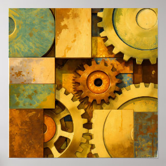 Platt färg Åldrande Metall Steampunk Industriell D Poster
