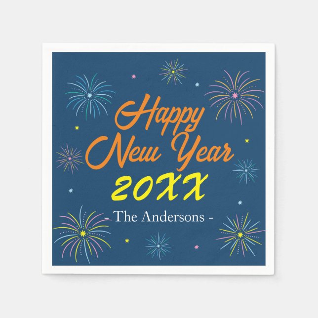 Platt färgfull Gott nytt år Party - marinblå blått Pappersservett (Framsidan)