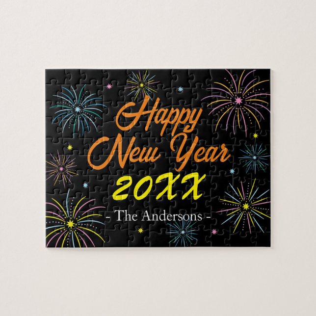 Platt färgfull Nyårsafton Party - svart Pussel (Horisontell)