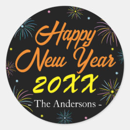 Platt färgfull Nyårsafton Party - svart Runt Klistermärke