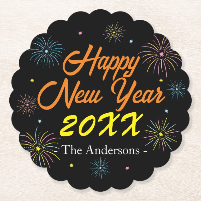 Platt färgfull Nyårsafton Party - svart Underlägg Papper (Framsida)