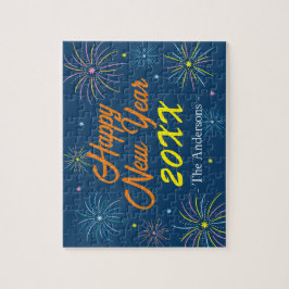 Platt färgstark Nyårsafton Party - blå Pussel