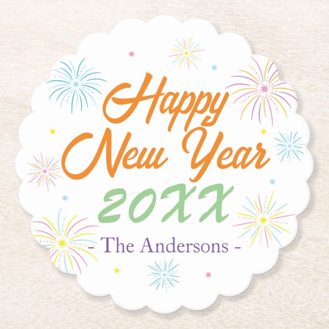 Platt färgstark Nyårsafton Party - vit Underlägg Papper (Framsida)