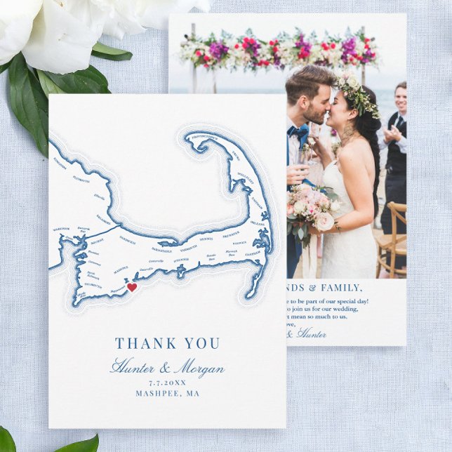 Platt för Cape Cod Destination Wedding Flat Tack Kort (These Cape Cod Destination Wedding thank you cards are perfect for your Popponesset Inn Wedding)