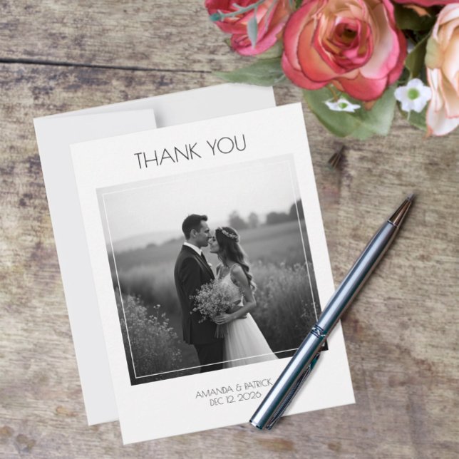 Platt Foto Bröllop  Tack Kort (Simple Wedding Photo Thank You Card)