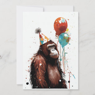 Platt hälsningskort för Orangutan Födelsedagsfest Tack Kort