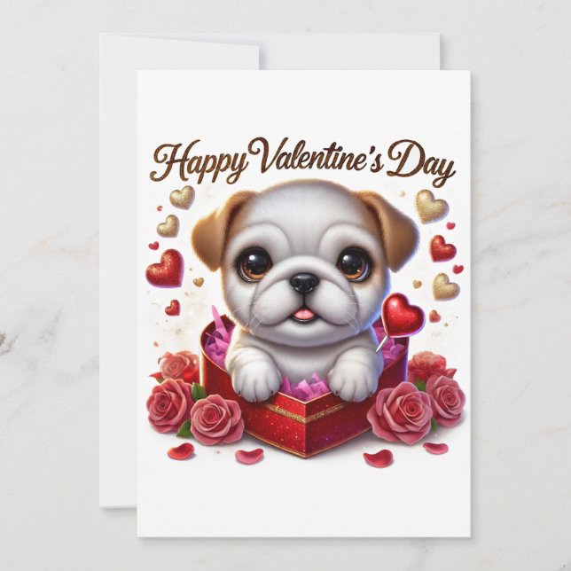 Platt Helgdag-kort för Cute Valentine Day Bulldog Julkort (Framsida)