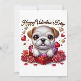Platt Helgdag-kort för Cute Valentine Day Bulldog Julkort